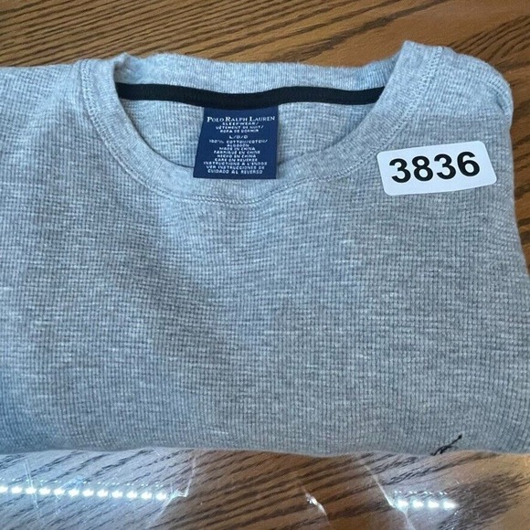 Polo Ralph Lauren Shirt Mens Large Gray Sleepwear Thermal Waffle Knit Pony Crew - Picture 10 of 10